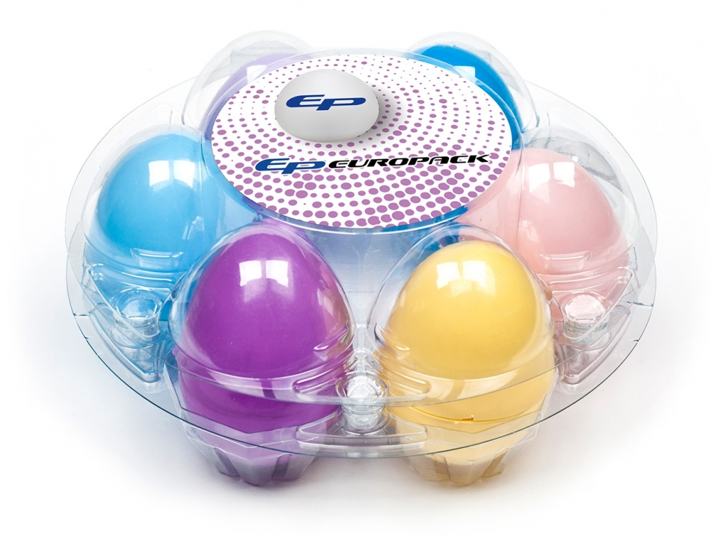 Flowerpack 1x6 i klar plast til hønseegg. Fine til fargerike egg. Laget av resirkulert R-PET. 100 stk i pakken.